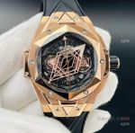 Replica Rose Gold Hublot Big Bang Sang Bleu 45 Watch Asia 7750 With Black Rubber Band